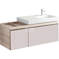 Szafka Citterio pod umywalkę 135 cm z szafką boczną po lewej stronie, dąb jasny/szkło taupe