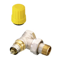 Zawór grzejnikowy termostatyczny DANFOSS, Kątowy (kąt prosty) z nastawą wstępną (Bez ograniczenia skoku), 1/2 cala (15), Niklowanie - Biały