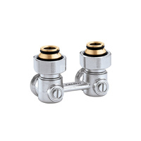 Podwójny zawór podłączeniowy do grzejników stalowych z wkładką termostatyczną. Wersja kątowa - 3/4" GZ