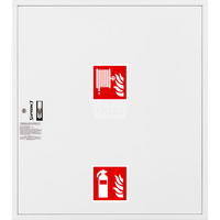 Hydrant DN33 zawieszany z miejscem na gaśnicę pod zwijadłem, wąż 20m, ocynk fasada, zamek patent, RAL 9003