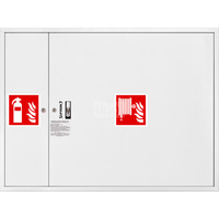Hydrant DN33 zawieszany z miejscem na gaśnicę obok zwijadła, wąż 30m, ocynk fasada, zamek patent, RAL 9003