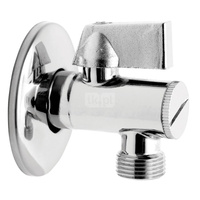 Zawor kulowy kątowy 1/2" x 3/8" z rozetą i filtrem, uchwyt aluminiowy