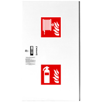 Hydrant DN52 zawieszany z koszem, 850x500x200mm, z miejscem na gaśnicę, wąż 2x15m, zamek patent, RAL 9003