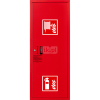 Hydrant DN33 zawieszany boczny z miejscem na gaśnicę, wąż 30m, ocynk fasada, zamek patent, RAL 3000 prawy