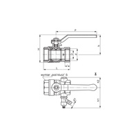 65RU G1/2 WW PN30 C DN15 Kurek kulowy z zaworem spustowym II CuZn-C
