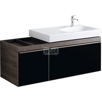 Szafka Citterio pod umywalkę 135 cm z szafką boczną po lewej stronie, dąb czarny/szkło czarne