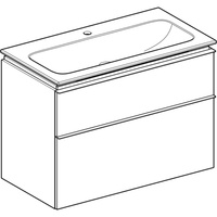 Zestaw: umywalka meblowa iCon slim, z szafką pod umywalkę, dwoma szufladami i zestawem odpływowo-przelewowym do umywalki: 90cm, biały / lakierowany na wysoki połysk, biały / matowy