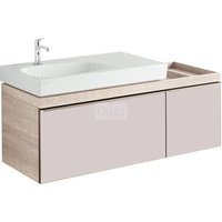 Szafka Citterio pod umywalkę 135 cm z szafką boczną po prawej stronie, dąb jasny/szkło taupe