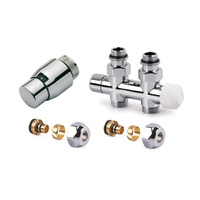 Zestaw CHROM do grzejników dolnozasilanych: głowica Thera-200 (chroma/chrom) T4221, zawór podwójny, prosty, V2882DSL15A + 2x złączka do rur wielowarstwowych FEM24M16X2