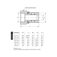 732 O20xG1/2 W Złączka nakrętna-mufa klasa 1/10 5/6 20x2 CuZn typ "U"