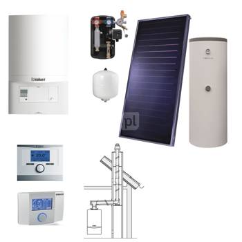 Pakiet VC eco TEC pro 146 + zestaw solarny VITSOL 1 + czujnik temperatury c.w.u. + regulator multiMATIC 700 + zestaw podstawowy powietrzno-spalinowy szachtowy