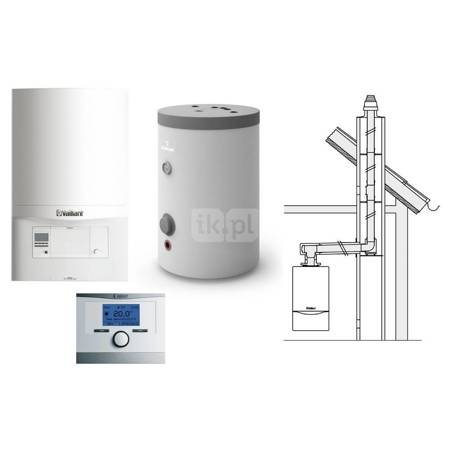 Pakiet - Kocioł gazowy jednofunkcyjny VAILLANT ecoTEC pro VC 146/5-3 kondensacyjny wiszący 5.9-15.3kW + Czujnik c.w.u.  + Regulator multiMATIC 700 + Zestaw powietrzno-spalinowy szachtowy  + Zasobnik c.w.u Rondo Premium 120L